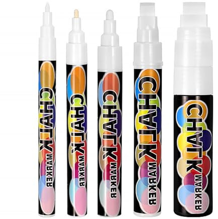 Caelura Kreidestifte für Tafel Abwaschbar Weiß, 5 Kreidemarker Multipack - 1mm, 3mm, 6mm, 10mm, 15mm Spitze Kreidestift Weiß für Fenster, Tafel, als Glasstift | Chalk Markers für alle Altersgruppen