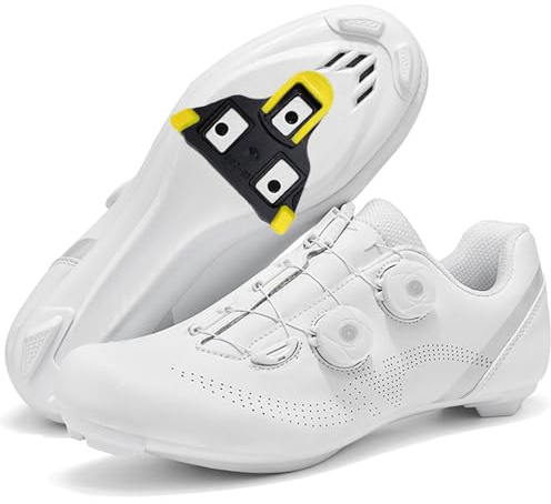 Hiuzylqx Zapatilla de Ciclismo Carretera para Hombre, Zapatos Bicicleta de Carretera Compatibles con SPD/SPD-SL Lock System Unisex Respirables,Blanca,46 EU