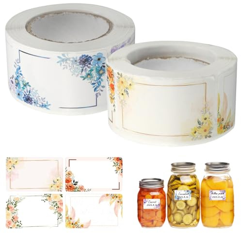 Shuqio Etiketten Selbstklebend Marmeladen Etiketten Aufkleber mit Blumenverschluss Etiketten Geeignet für Marmeladengläser, Geschenktüten, Gewürzdosen, Kühlschränke usw.