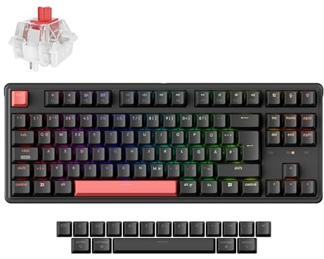 Keychron C3 Pro QMK/VIA Trådbundet Mekaniskt Tangentbord, Programmerbart, TKL-gamingtangentbord 87 Tangenter Hot-Swap RGB Backlit för Mac/Windows/Linux (Roter Schalter)