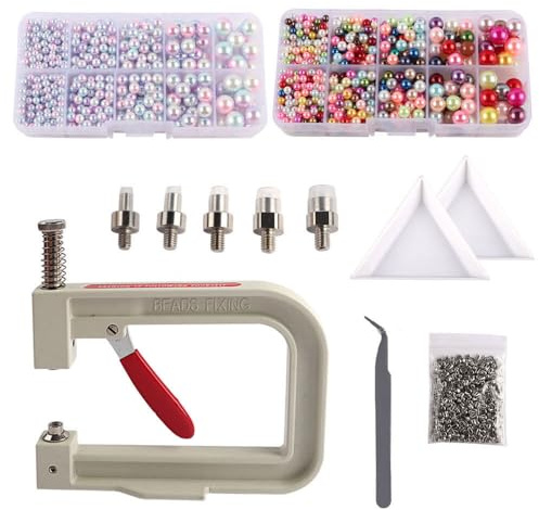Máquina manual para engarzar perlas lvifloae, juego de clavos con garras, herramienta fijar perlas, prensa remachadora manual con 525 piezas de 8 mm y 5 cabezales para hacer