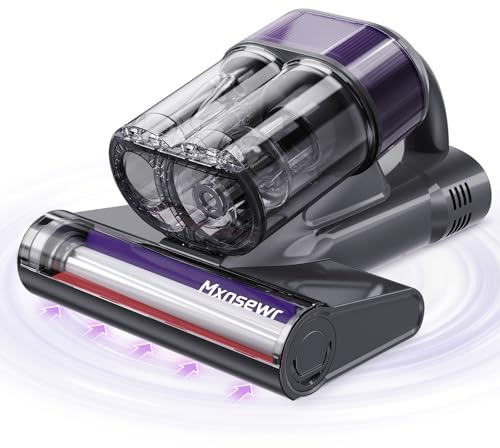 Mxnsewr Mattress Vacuum Cleaner, Ultrasonic Bed Vacuum Cleaner with 18Kpa Strong Suction, 150°F Heat & 253.7nm UV-C Light, Intelligent Dual Cup, One-Click Dust Removal for Bed, Sofa, Pet Hair, Blue