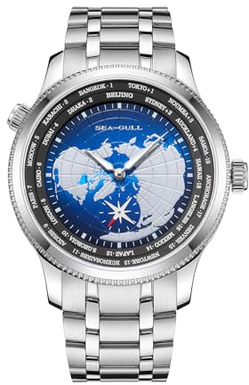 SEA-GULL Automatisk mekanisk herrklocka, 41 mm GMT världstid med sub andra urtavla, 5 ATM vattentät lysande armbandsur, 6202