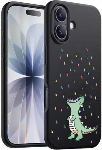 Unov Hülle Kompatibel mit iPhone 17 Hülle mit Motiv Schlanke Schützend Weich TPU Stoßstange Geprägtes das Muster Stoßdämpfung Schwarz (Regenbogen Dinosaurier)