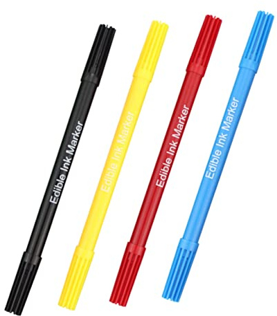 COLLBATH 4pcs Dual Tip Edible Paint Pens for Baking Food Color Markers for Decorating Cakes Biscuits Pastries Soft Fine Tips for DIY Food Kitchen and Bakery