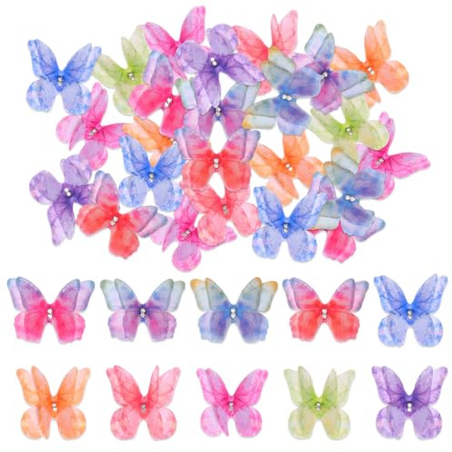 YUVKIN 50 Pezzi Farfalle 3D, Tessuto Organza, Chiffon Trasparente, Farfalle Decorative per DIY, Scrapbooking, Valigie, Pareti e Finestre, Decorazioni per Fermagli per Capelli