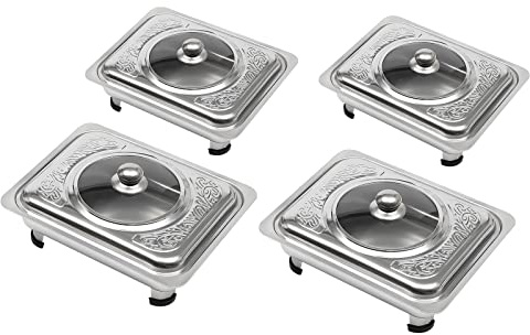 HeinaTond 4PCS Chafing Dish Buffet Set Stainless Steel Rectangular Food Warmer Buffet Server Chafing Dishes for Catering, Party, Wedding Buffet Trays with Lids Food Warmer for Catering Silver