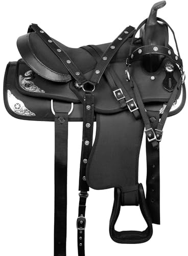 Western Horse Saddle sintetico Pleasure Trail Barrel Racing Tack set nero 25,4 cm a 45,7 cm Seat 001 (30,5 cm Seat)
