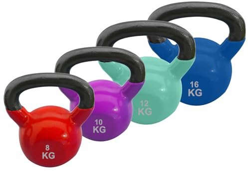 Sport-Thieme Kettlebell-Set Vinyl | Verschiedene Gewichtsstufen für Kraft- und Koordinationstraining | 6er Set | Bunt | Vinylummantelung, rutschfest, für Fitness & Home Gym
