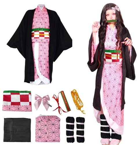 Bocguy Nezuko Cosplay, Nezuko Kamado Anime Cosplay Costume, Costume Anime da Donna, Personaggio Adulto Kimono Outfit Uniforme per Carnevale Halloween Cosplay Party