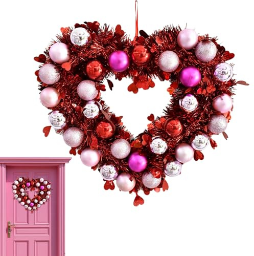 Corona de corazón | Adorno de percha brillante | La corona del corazón presenta una forma romántica de corazón rojo-rosa adornada con acentos decorativos brillantes, creando una mejora instantánea de