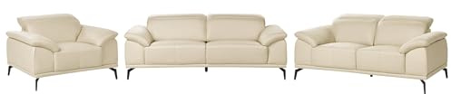 Beliani Conjunto de Sala de Estar de Piel Vegana ecológica sofá 3 2 plazas sillón Moderno con reposacabezas Ajustable Patas metálicas Beige Vejen