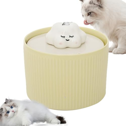 Fuente de Agua de cerámica para Gatos – Lavabo de hidratación para Mascotas de 2,2 L, Limpiador de filtrado silencioso con función para Beber de Varios Niveles | Suministro Continuo de Agua par