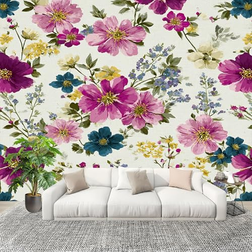 Piante Fiori Fiori Di Pesco Carta da Parati Fotografica Panorama Effetto 200x140 cm Viola Decorazione da Parete per Camera da Letto e Soggiorno Parete Fotografica in Tessuto non Tessuto