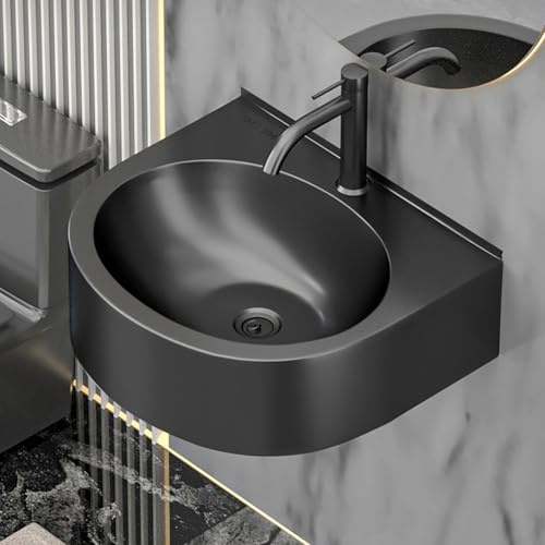 Évier d'angle en acier inoxydable noir – Lavabo compact à montage mural pour petits espaces Design vase en céramique parfait pour salles de bains et cuisines.