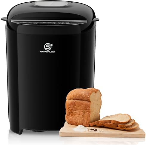 SUPERLEX Gluten Free Bread Maker, 11 Programmes Sourdough Whole Grain Rye Bread Machine, 1.5lb 2lb Loaf, 13H Delay Timer, 1H Keep Warm, Non-Stick Pan, Fast Bake, LCD Display, Compact for UK Kitchen