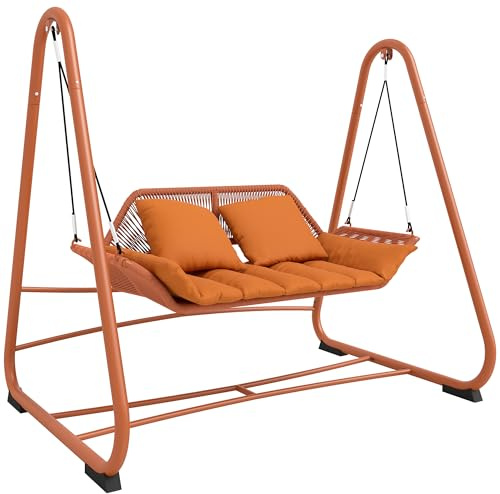 Outsunny Hollywoodschaukel Gartenschaukel 174 x 120 x 162 cm Terrakotta | Mit Kissen, Hängeliege mit Gestell, für Garten, Balkon, Metall