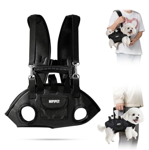 Mochila para Perros, Transportin Perro Pequeño Mochila Perro 2 en 1 Hombro y Mochila, Bolsa Ajustable para Perros 6-10kg, Transpirable Cómoda con Hebilla para Paseos Viajes Negro