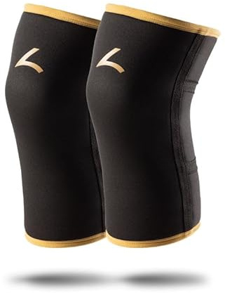 Reeva Powerlifting Knee Sleeves 7 mm - Ginocchiere taglia L oro, potenti ginocchiere per powerlifting, sollevamento pesi e fitness