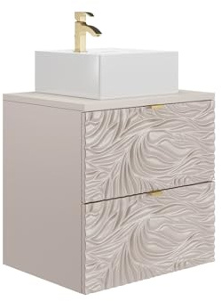 Vente-unique - Meuble de Salle de Bain Suspendu texturé avec Vasque à Poser carrée - Beige - 60 cm - RINAREL
