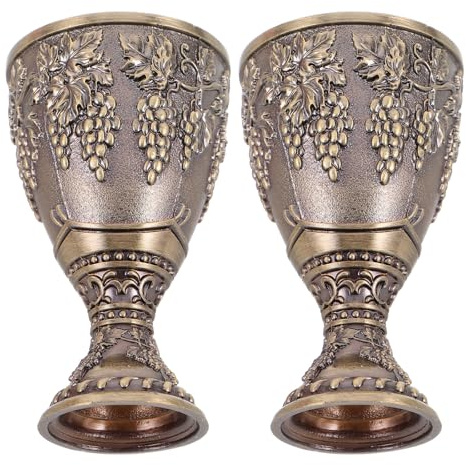 VALICLUD Ensemble de 2 Calices à Vin en Alliage de Zinc, Gravure de Fleur Rétro, Compact et Portable, pour Cérémonies Spirituelles et Fêtes de Noël