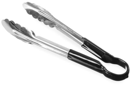 Hendi 171752 Servierzange HACCP, Griff PVC beschichtet in den HACCP farben, Küchenzange, Lebensmittel Zange, Grillzange, Kochzange, 250mm, Edelstahl, Schwarz