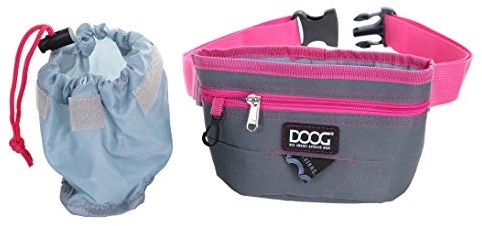 DOOG Leckerli- und Trainingstasche – Freihändige Gürteltasche, herausnehmbares/waschbares Futter, integrierter Kotbeutelspender, Wertsachenfach – Grau/Rosa