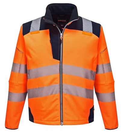 Portwest T402 PW3 Hi-Vis Softshelljacka Reflekterande Vindtät Hög Synlighet | Orange/Marinblå, M, EN ISO 20471, UPF 40+, Normal Passform, Lång Ärm, 2 Fickor, Justerbar Fåll, Böjd Bakkant, Lättvikt