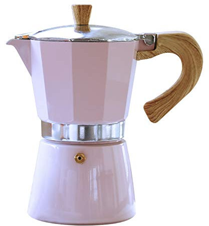 Gnali & Zani Venezia Espressokocher | Rosa | Für 3 Tassen | Alle Herdarten inklusive Induktion | Aluminium Espresso kocher | Griffe aus Softtouch-Kunststoff in Holzoptik | Camping Kaffeekocher