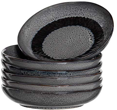 Leonardo Matera 018562 - Set di 6 piatti in ceramica profondi, lavabili in lavastoviglie, con glassa, 6 piatti rotondi in gres porcellanato, Ø 20,7 cm, colore: Grigio