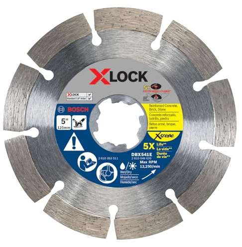 BOSCH DBX541E 125 mm X-LOCK Xtreme Diamant-Trennscheibe mit segmentiertem Rand, kompatibel mit 22,23 mm Bohrungsdurchmesser für die Anwendung in Stahlbeton, Ziegel, Stein
