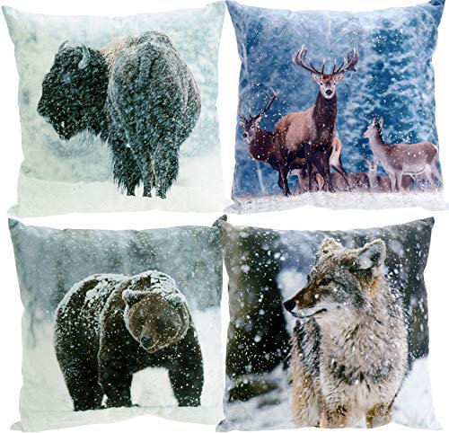 matrasa Dekokissen Schneegestöber 45 x 45 cm - Büffel Hirsch Bär Wolf Zierkissen Sofakissen Kissen Samtweich Velours (Wolf)