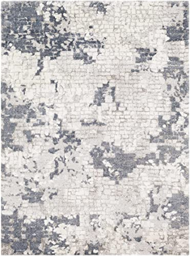 Hauteloom Fence Living Room, Bedroom Area Rug - Contemporary - High Pile - Denim, Pale Blue, Light Gray - 7'10 x 10'2