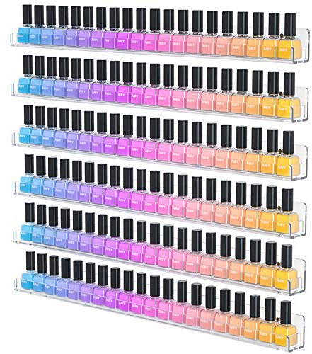 NIUBEE 24 Inches Nail Polish Rack Wall Mounted Shelf with Removable Anti-Slip End Inserts, Clear Acrylic Nail Polish Organizer Display 150 Bottles