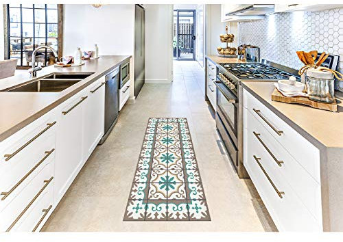 Teppich Mosaik Zimmer, PVC | verschiedene Größen | Teppich PVC | Vinylboden | Dekoration für Zuhause | Boden Sintasol | Bodenschutz | 60x120cm Braun/Grün