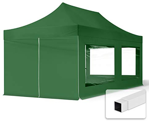 TOOLPORT Tente Pliante 3x6 m - 4 Bâches de Côté (fenêtres panoramiques) Economy 700N Housse Barnum Chapiteau Pliant Tonnelle Vert