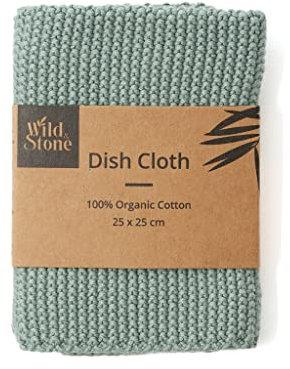 Wild & Stone | Organic Cotton Dish Cloth | Eco-Friendly Kitchen Cloth | Biodegradable & Compostable Cleaning Cloth (Moss Green)