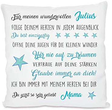 Manufaktur Liebevoll I Kissen für Kinder und Teenager I Geschenk mit besonderen Wünschen (Motiv Wünsche Julius)