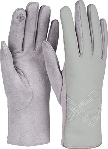 styleBREAKER Damen Touchscreen Handschuhe mit Zick-Zack Stepp und Fleece Futter, warme Fingerhandschuhe, Winter 09010033, Farbe:Hellgrau