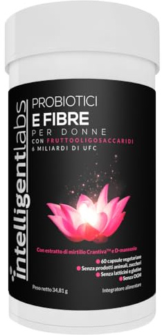 Probiotici per donne di Intelligent Labs con estratto di mirtillo, D-mannosio e prebiotici, tutto in uno Probiotico con 6 miliardi di UFC, una capsula al giorno, 60 giorni di fornitura per confezione