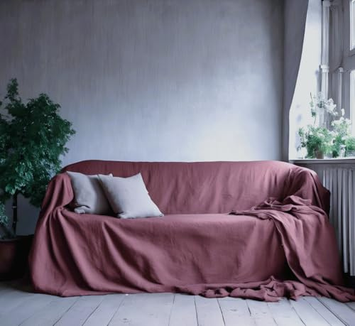 L'EMPORIO CASA Cubresofá de lino resistente de algodón Panamá, 160 x 260 – 260 x 280 – 360 x 280 cm, sábana bajera de algodón granfoulard