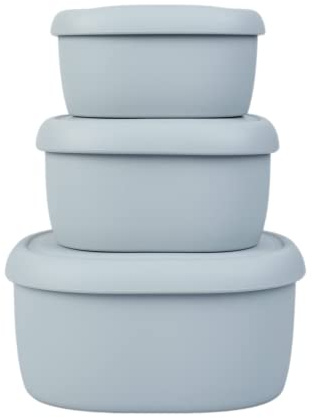 BLUE GINKGO Silicone Food Storage Container Set - Reusable Airtight Food Containers with Lids - Lunch and Bento Boxes for Adults and Kids - Freezer, Gray