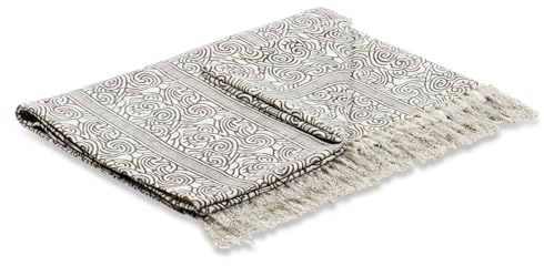 Loberon Plaid Ensis, Elegantes Ornamenten-Muster, zeitlos edle Farbgebung, dekorative Fransen, Wohntextilien, Wohndecke, Tagesdecke, Baumwolle, schwarz/weiß