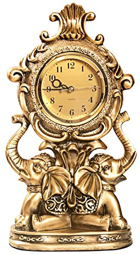 Reloj de escritorio para decoración de manto, reloj de mesa de elefante vintage funciona con pilas, estatua de elefante para sala de estar, estante, chimenea, hogar, decoración de mesa