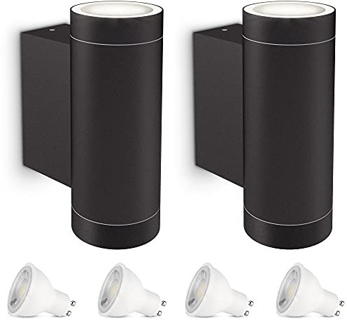 SSC-LUXon ESMA Aussenlampe Haus Wandleuchte 2er Set inkl. LED GU10 Lampen fourSTEP 5W neutralweiß - Wandlampe schwarz Up Down