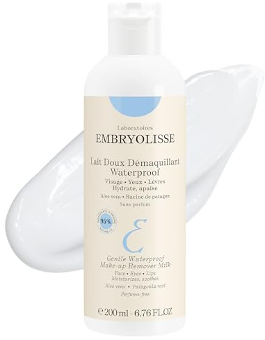 Embryolisse Gentle Waterproof Make-up Remover Milk, 4-in-1 Hydrating Facial Cleanser for Sensitive Skin with Aloe Vera & Shea Butter, 6.76 Fl Oz