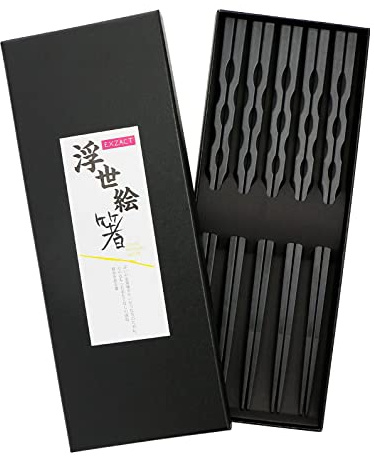 EXZACT Ensemble de baguettes de luxe en fibre de verre de style japonais - 5 paires dans une boîte cadeau faite à la main - Résistant à la chaleur - Passe au lave-vaisselle - Vague de mer noire