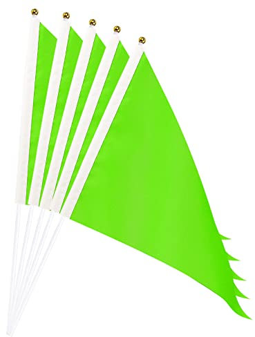 sourcing map 12 Stück Flaggenstock Handgehaltene Kleine Mini DIY Flagge 11.8 Zoll x 7.8 Zoll Dreieck Grün für Festivals Veranstaltungen Feiern