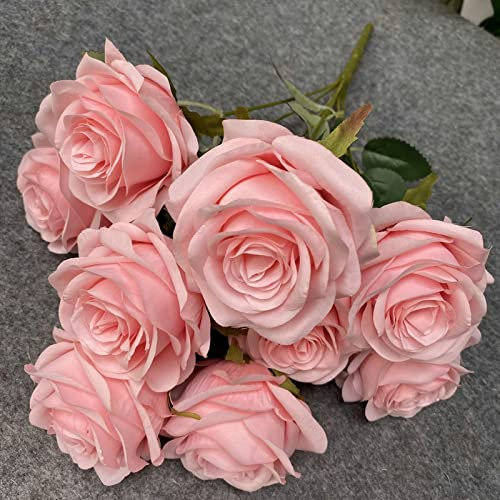 TONZN Künstlicher Rosenstrauß mit 9 Köpfen, simulierter Seidenrosenstrauß Hausgartendekoration Hochzeit Brautfotografie Requisiten Blumenstrauß (Color : Dark Pink) (Dark Pink)