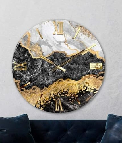 Generico Orologio da Parete, Soggiorno, Cucina, Moderno,Effetto marmo, Base legno, Lavorazione a resina, Numeri a rilievo, Diametro disponibile 40/60/80/100 cm, Made in Italy (40, Gold)